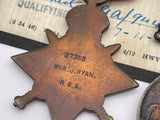 Original World War One Mons Star Trio, Gnr Ryan, Royal Garrison Artillery