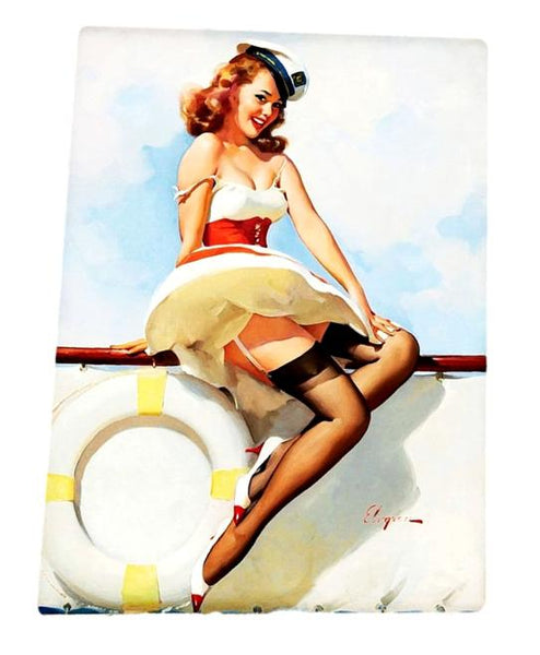 Vintage 1940's Pin Up Metal Sign, 150 x 200mm