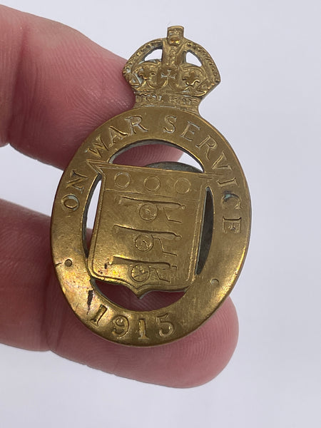 Original World War One Era Buttonhole Badge, "On War Service - 1915”