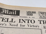 Original World War Two Newspaper, Daily Mail, 28 December 1943, Sinking of the Scharnhorst