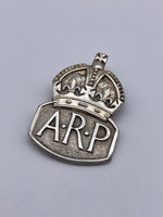 Original World War Two Era Buttonhole Badge, "A.R.P." Air Raid Precautions, Sterling Silver