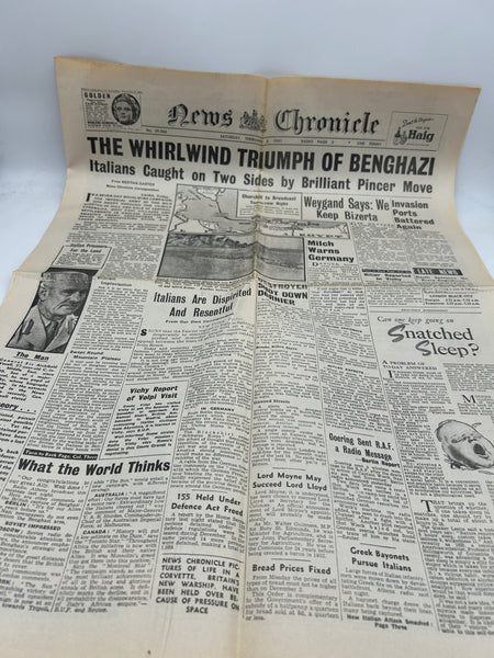 Original World War Two Newspaper, News Chronicle, 8 February 1941