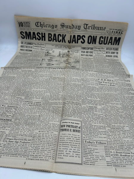 Original World War Two American Newspaper, Chicago Sunday Tribune, 23 July 1944