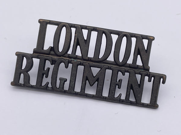 Original Brass Shoulder Title, London Regiment, Clutch Back