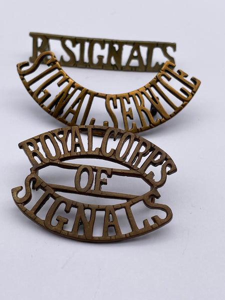 Collection of Original Royal Signals Brass Shoulder Titles, 1908-World War Two