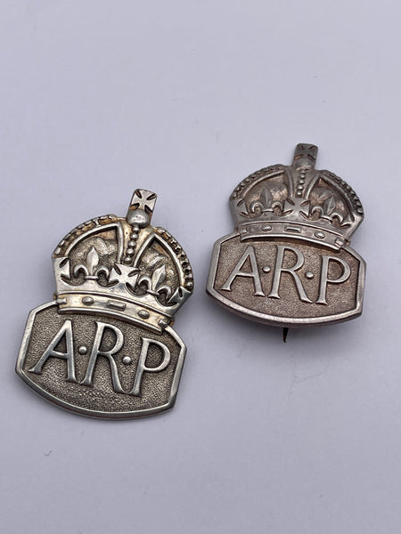 Original Pair of A.R.P. Badges, Men's and Ladies, Both Sterling