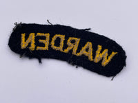 Original World War Two Home Front "Warden" Cloth Shoulder TItle