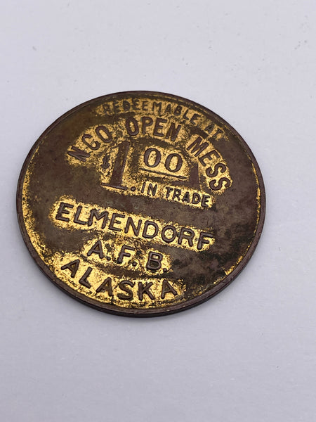 Original American Air Force $1 N.C.O. Open Mess Token, Elmendorf AFB