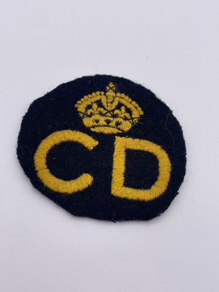 Original World War Two Home Front "CD" Cloth Breast Badge
