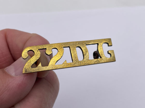Original Brass Shoulder Title, 22nd Dragoons, 1940-1945, Sand Mould Made