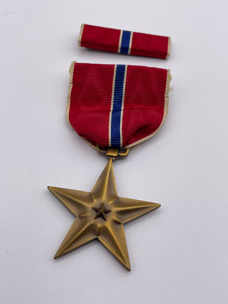 Original World War Two Era American Bronze Star with Ribbon Bar