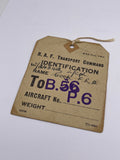 Original World War Two R.A.F. Transport Command Luggage ID Tag, A.T.S.