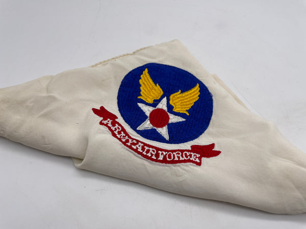 Original American Silk Pilot's Scarf, Army Air Force Patch Embroidery, 80cm x 80cm