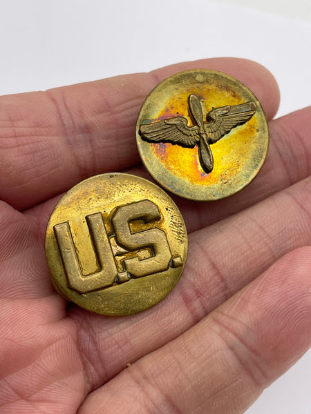Original American World War Two Enlisted Army Air Corps Collar Brass, Early War