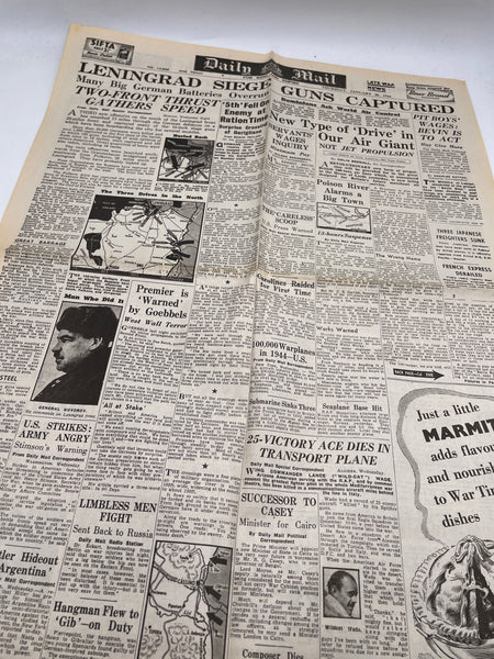 Original World War Two Newspaper, 20 January 1944, Daily Mail