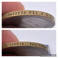 Original World War One Victory Medal, Pte Morris, Queen's Regiment