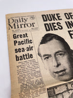 Original World War Two Newspaper, Daily Mirror (26 August 1942), Duke of Kent Killed in Flying Accident